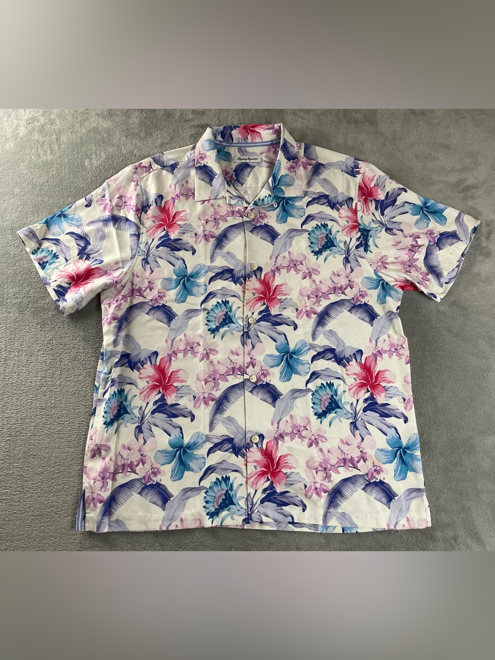 Tommy Bahama Floral Hawaiian Island Zone Shirt Silk XL No Tag Vacation •SLV RUN•